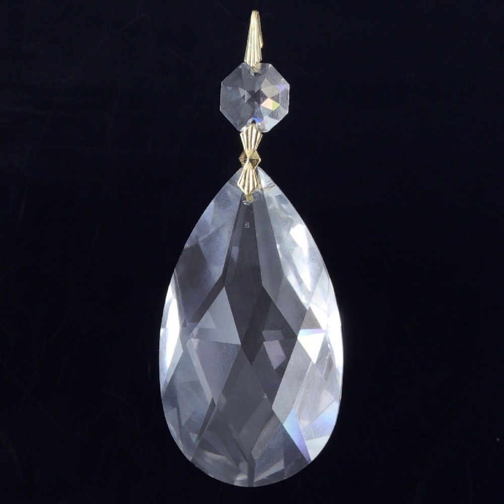 63mm 2 1 2in Strass Crystal Pear Drop With Jewel And Brass Clip