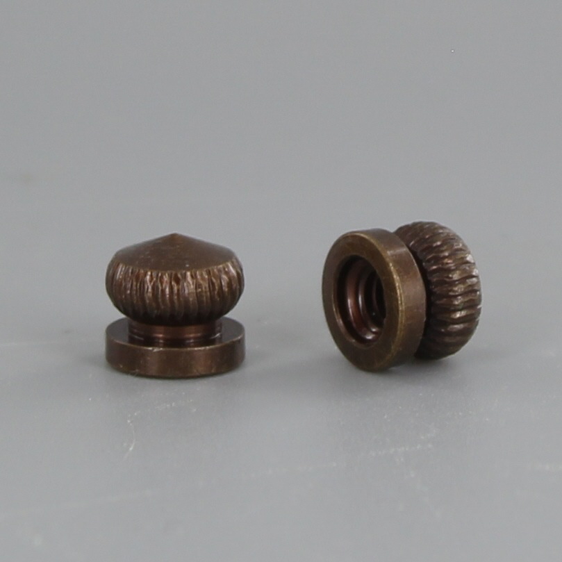 Lamp Parts - Lighting Parts - Chandelier Parts Antique Brass Antique Brass Finish Knurled Small Acorn Cap Nut with 8/32 Female Thread - Lamp Parts - Lighting Parts - Chandelier Parts Antique Brass