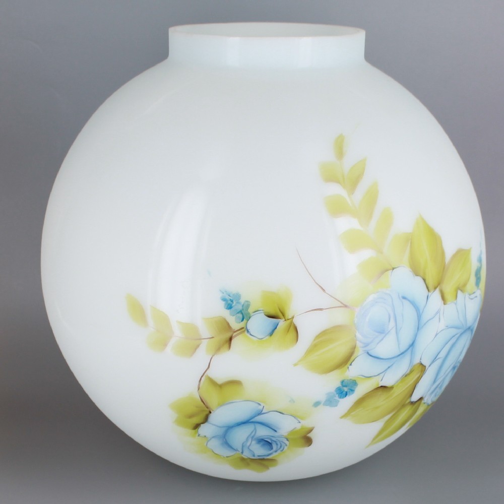 Lamp Parts Lighting Chandelier 10in Open Ball Open Ball With Blue Mist And Beige Pink Hand Painted Flowers 4in Bottom Er
