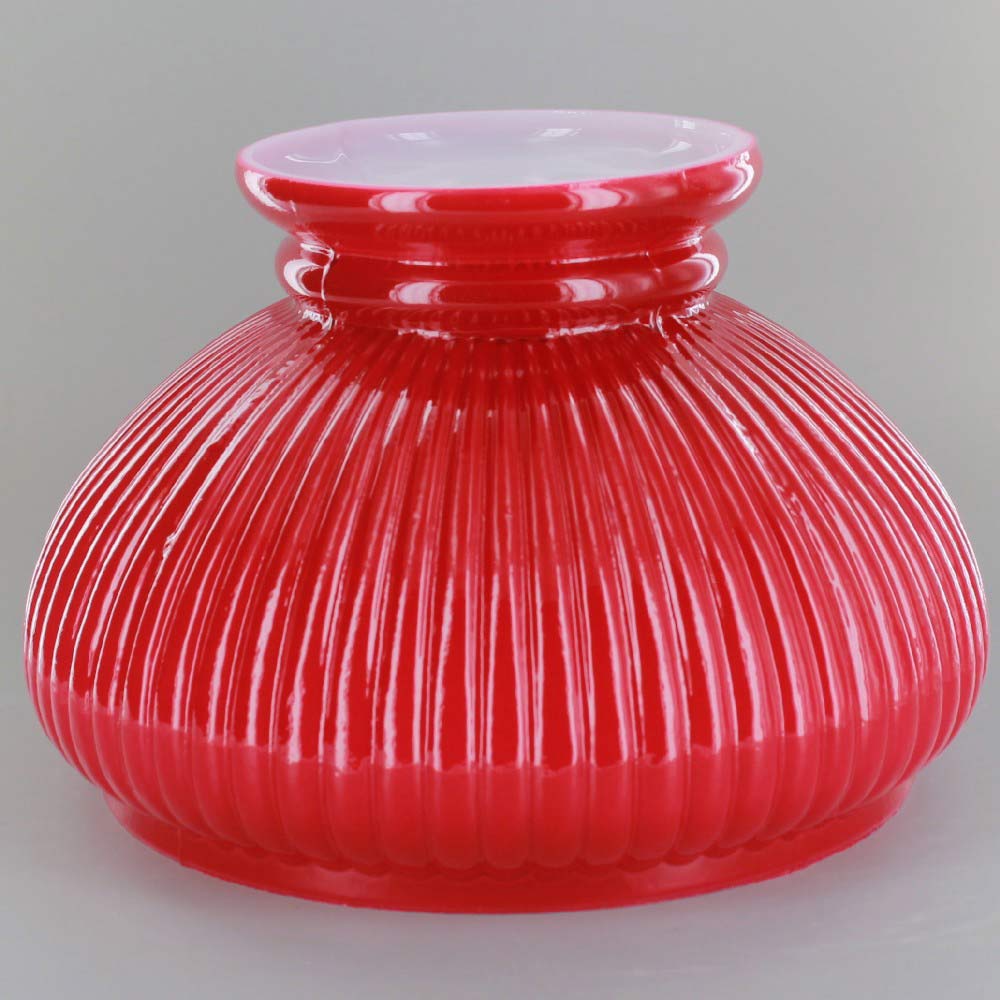 Lamp Parts Lighting Chandelier Glazed Red Painted Glazed Red Painted Ribbed Student Shade With Ruffle Top And 7in Neck
