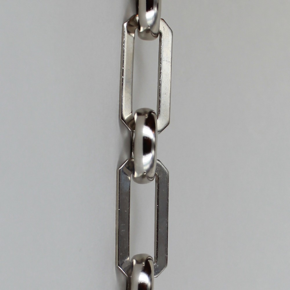 POLISHED NICKEL FINISH BRASS RECTANGULAR SHAPE LAMP CHAIN WITH ROUND JOINING LINKS