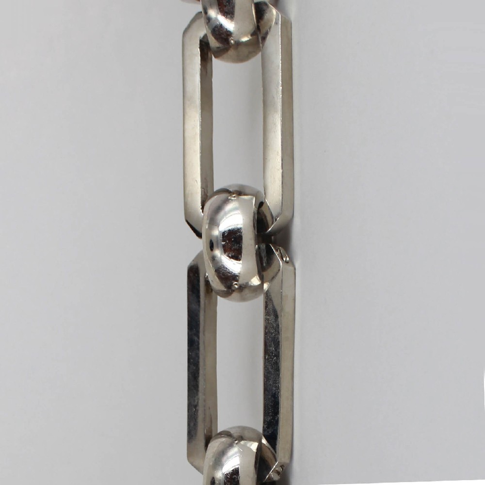 NICKEL PLATED FINISH BRASS HAND MADE RECTANGULAR SHAPE CHAIN WITH ROUND JOINING LINKS
