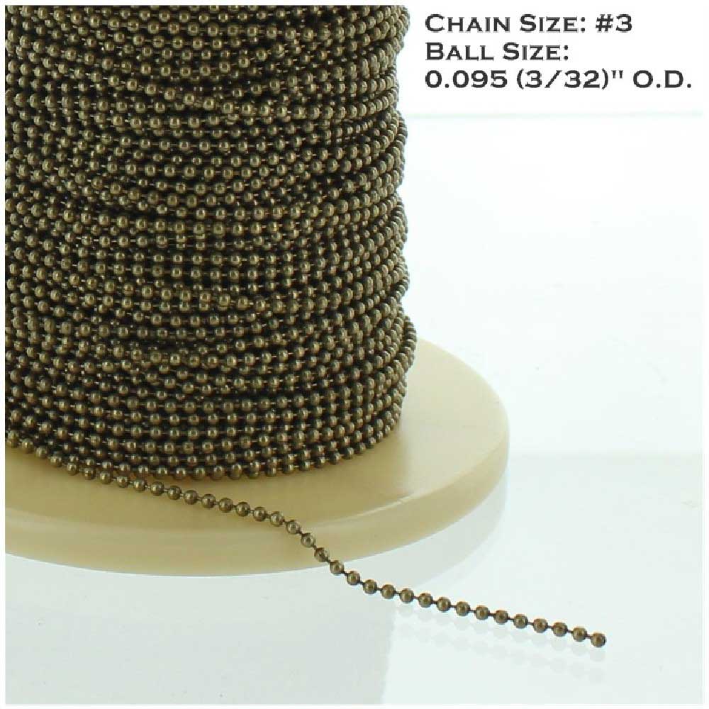 ANTIQUE BRASS FINISH STEEL #3 3/32IN. THICK BEADED CHAIN