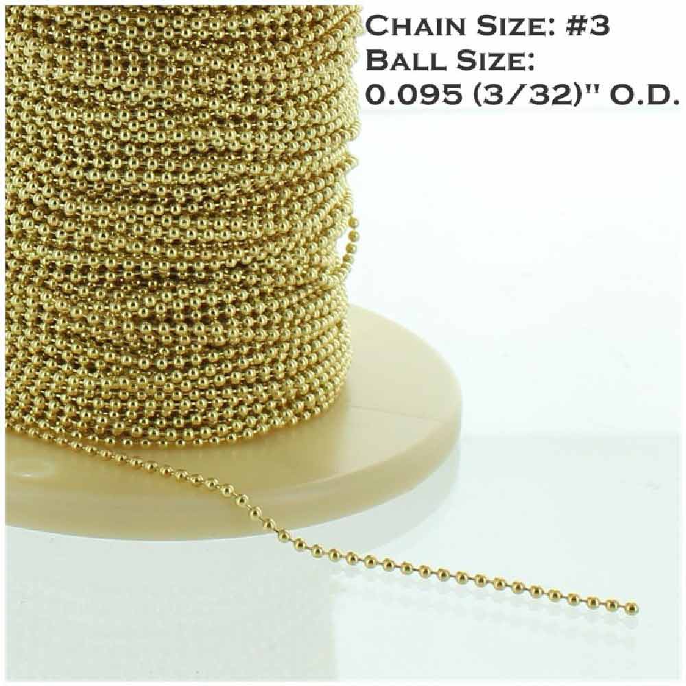 BRASS PLATED STEEL #3 3/32IN. THICK BEADED CHAIN