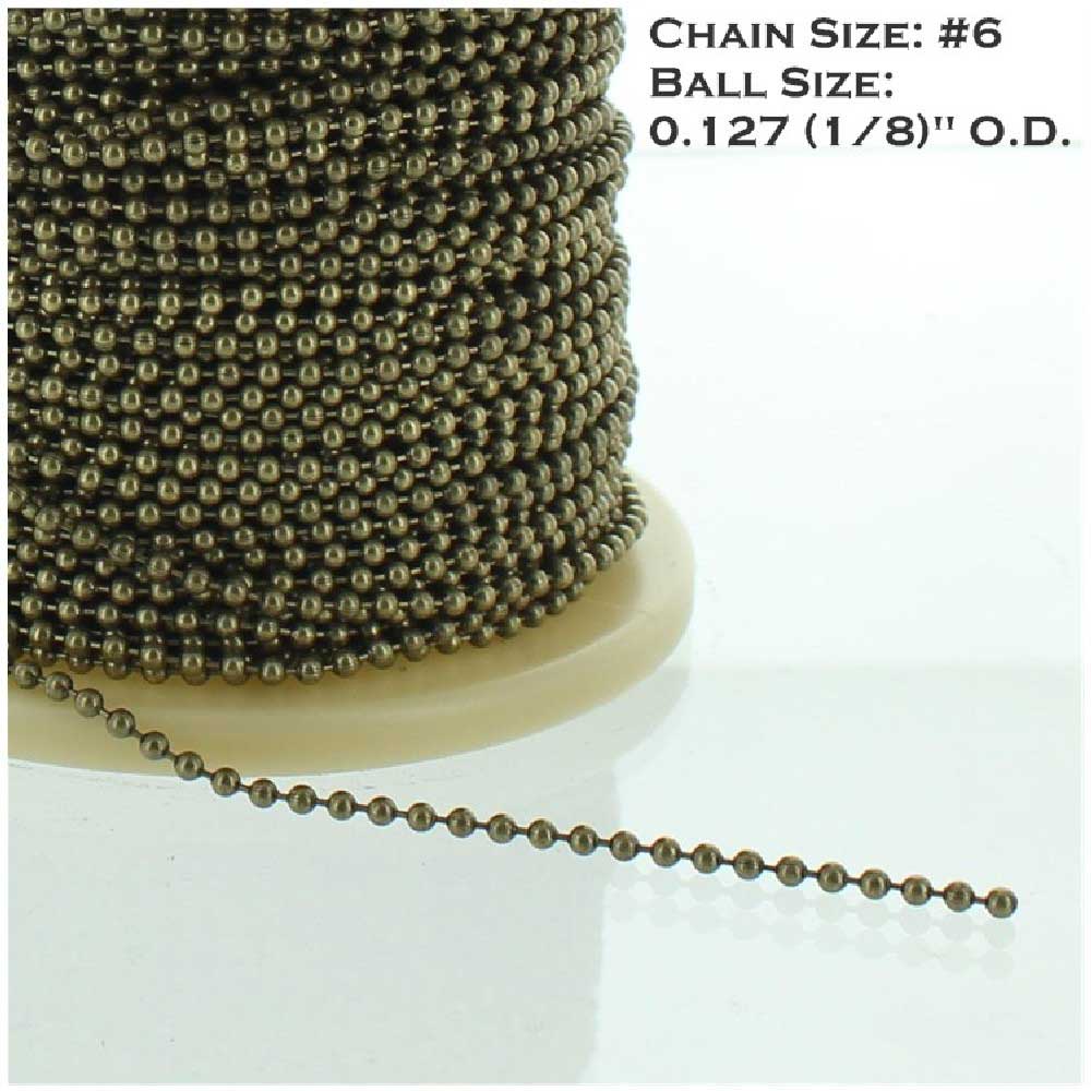 ANTIQUE BRASS FINISH PLATED STEEL #6 5/32IN. THICK BEADED CHAIN