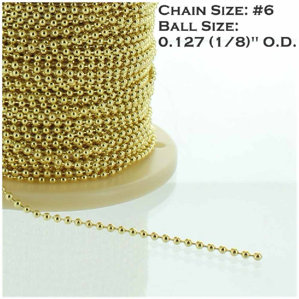 BRASS PLATED STEEL #6 5/32IN. THICK BEADED CHAIN
