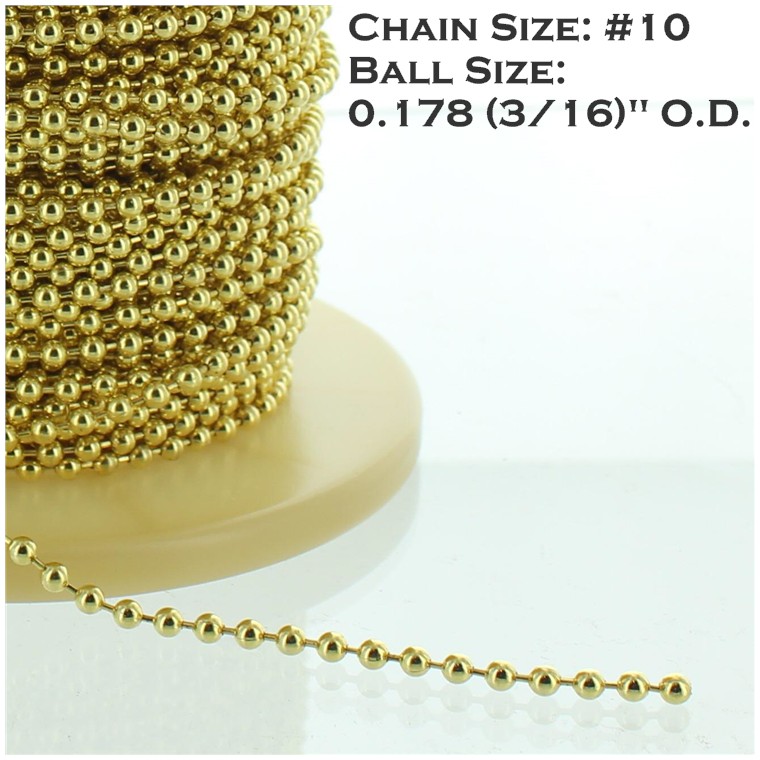 BRASS PLATED STEEL #10 3/16IN. THICK BEADED CHAIN