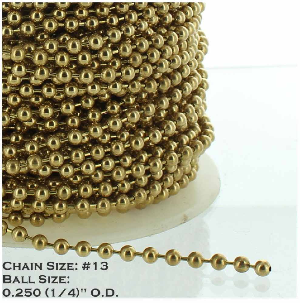 BRASS PLATED STEEL #13 1/4IN. THICK BEADED CHAIN