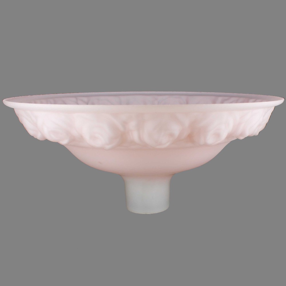 16-1/4IN. PINK FROSTED WITH EMBOSSED ROSES TORCHIERE SHADE WITH 2-3/4IN. NECK