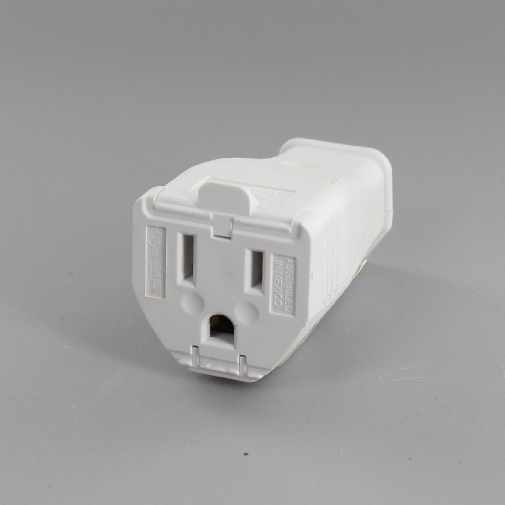 WHITE POLARIZED GROUNDED CLAMP-TIGHT CONNECTOR OUTLET WITH SCREW TERMINAL WIRE CONNECTION