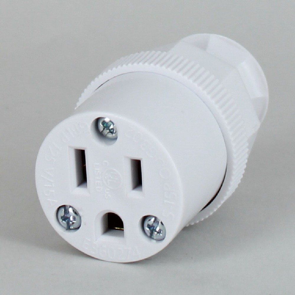 WHITE ANTIQUE STYLE DECORATIVE GROUNDED OUTLET WITH SCREW TERMINAL WIRE CONNECTIONS